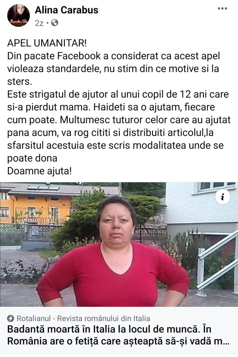 Alina Cărăbuș se va ocupa de repatrierea trupului femeii