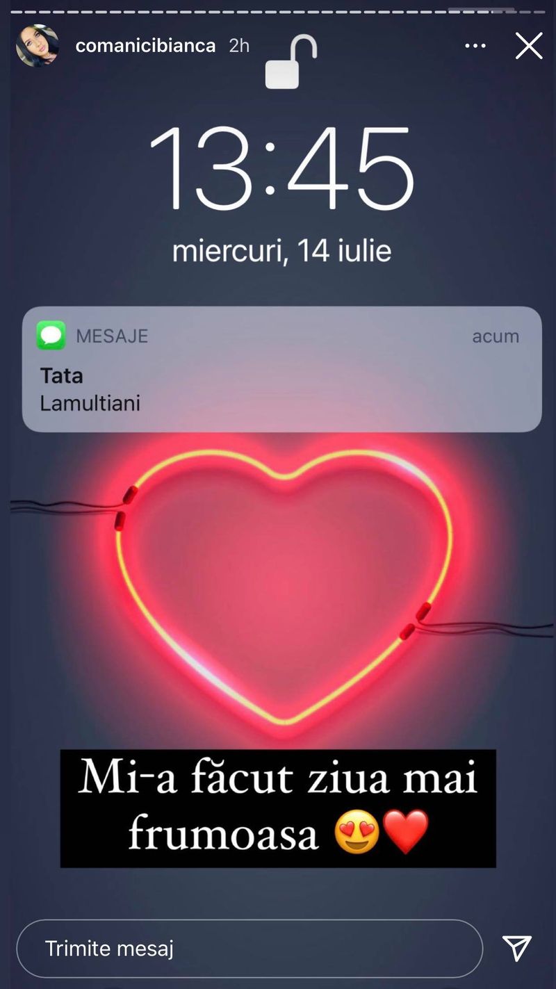 Mesajul primit de Bianca Comănici
