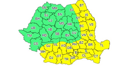 Zonele afectate de codul galben de caniculă 