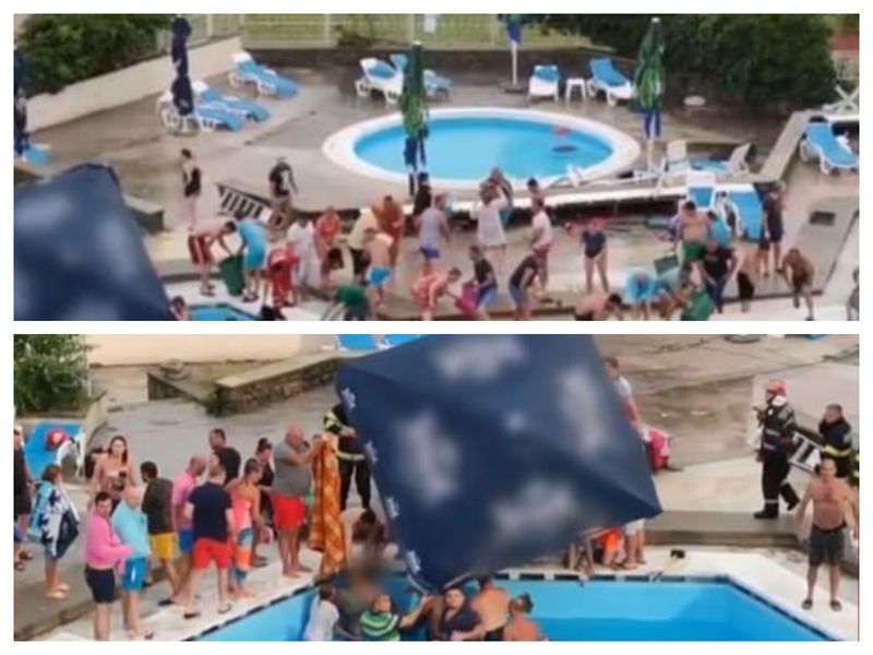 Oamenii au încercat să scoată apa din piscină