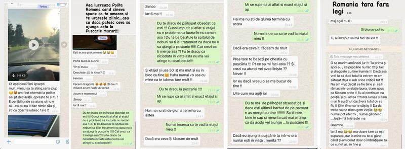 Mesajele dintre Simona Trașcă și hărțuitor 