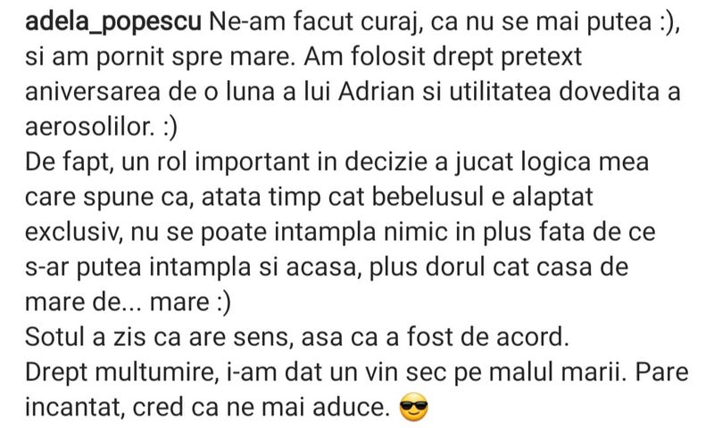 Adela Popescu a dezvăluit ca totul decurge perfect în vacanță