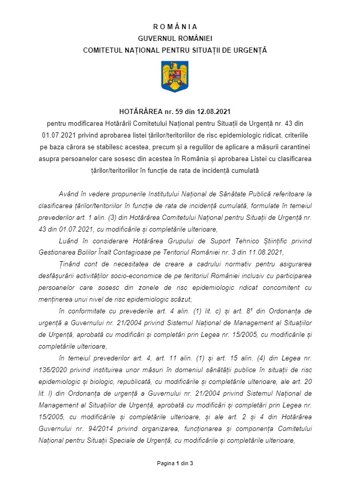 Document al Comitetului pentru Situații de Urgență