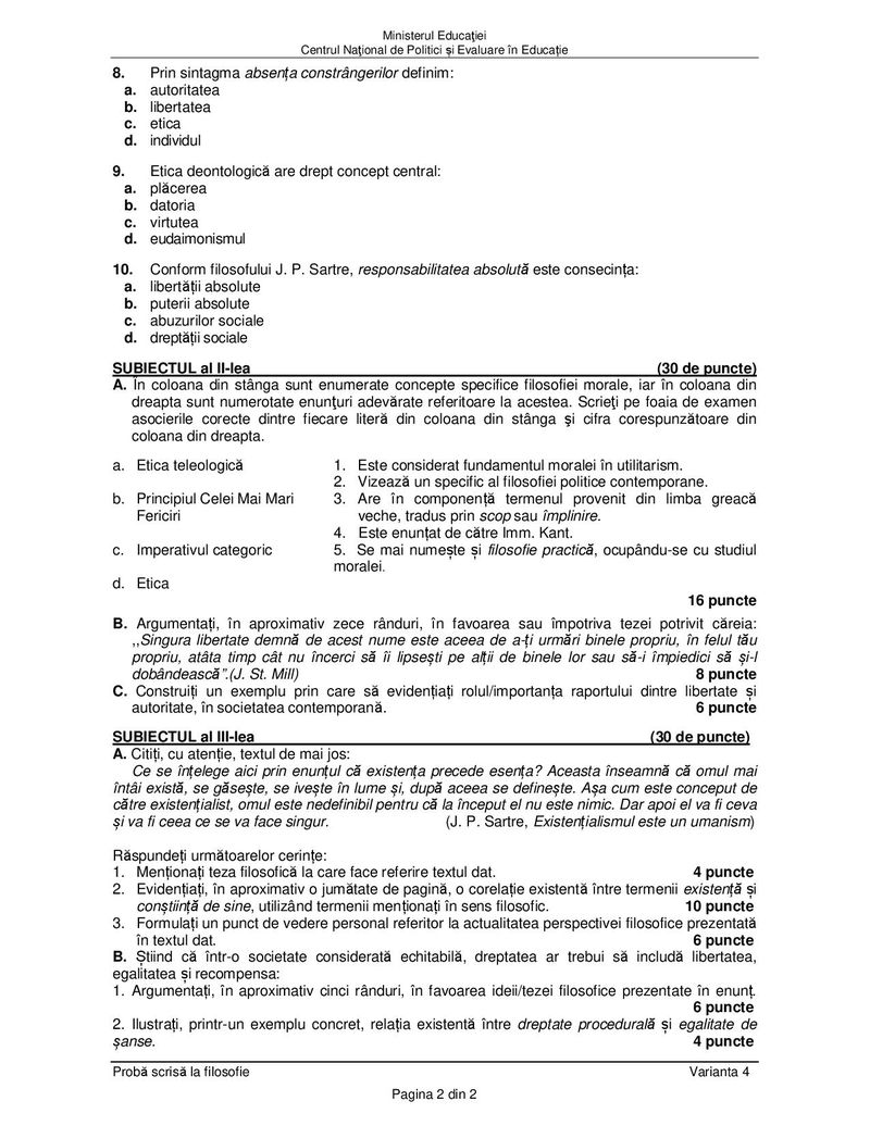 Subiecte BACALAUREAT 2021, sesiunea de toamna - Proba la alegere, profil uman