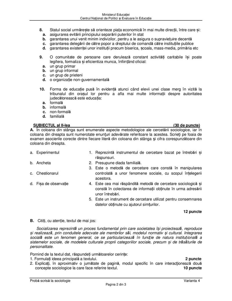Subiecte BACALAUREAT 2021, sesiunea de toamna - Proba la alegere, profil uman