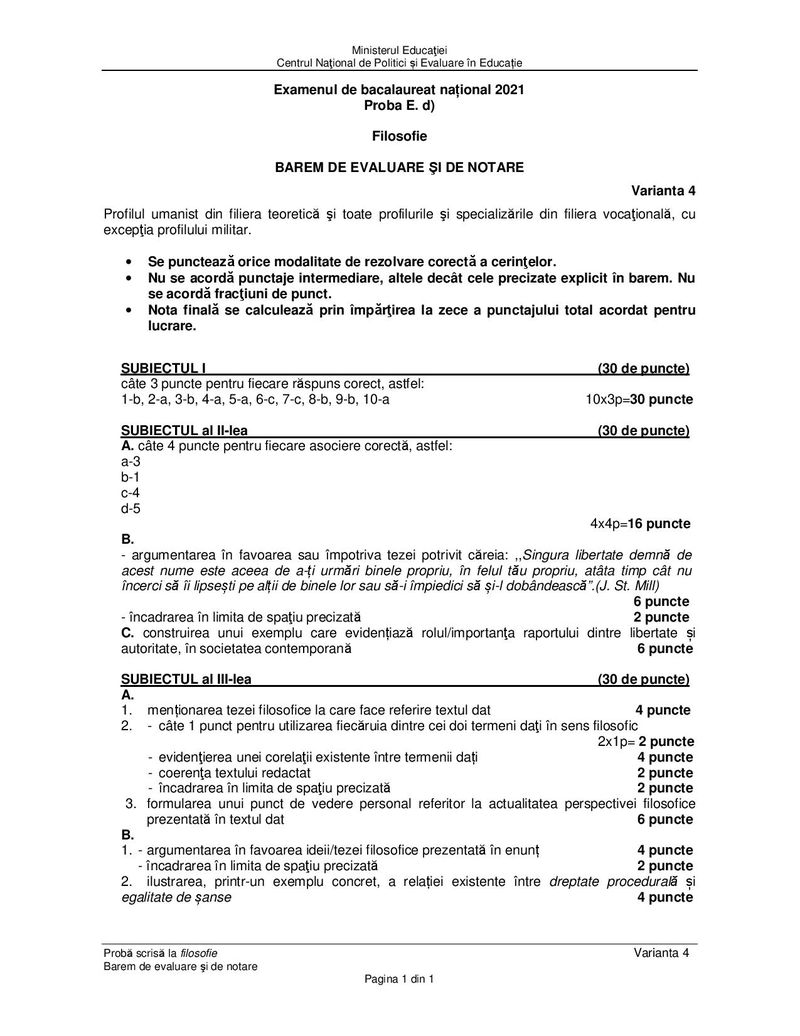 Barem BAC sesiunea de toamnă 2021 - Proba la alegere, profil uman.