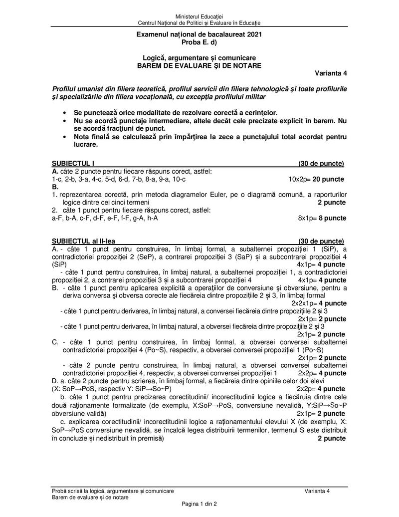 Barem BAC sesiunea de toamnă 2021 - Proba la alegere, profil uman.