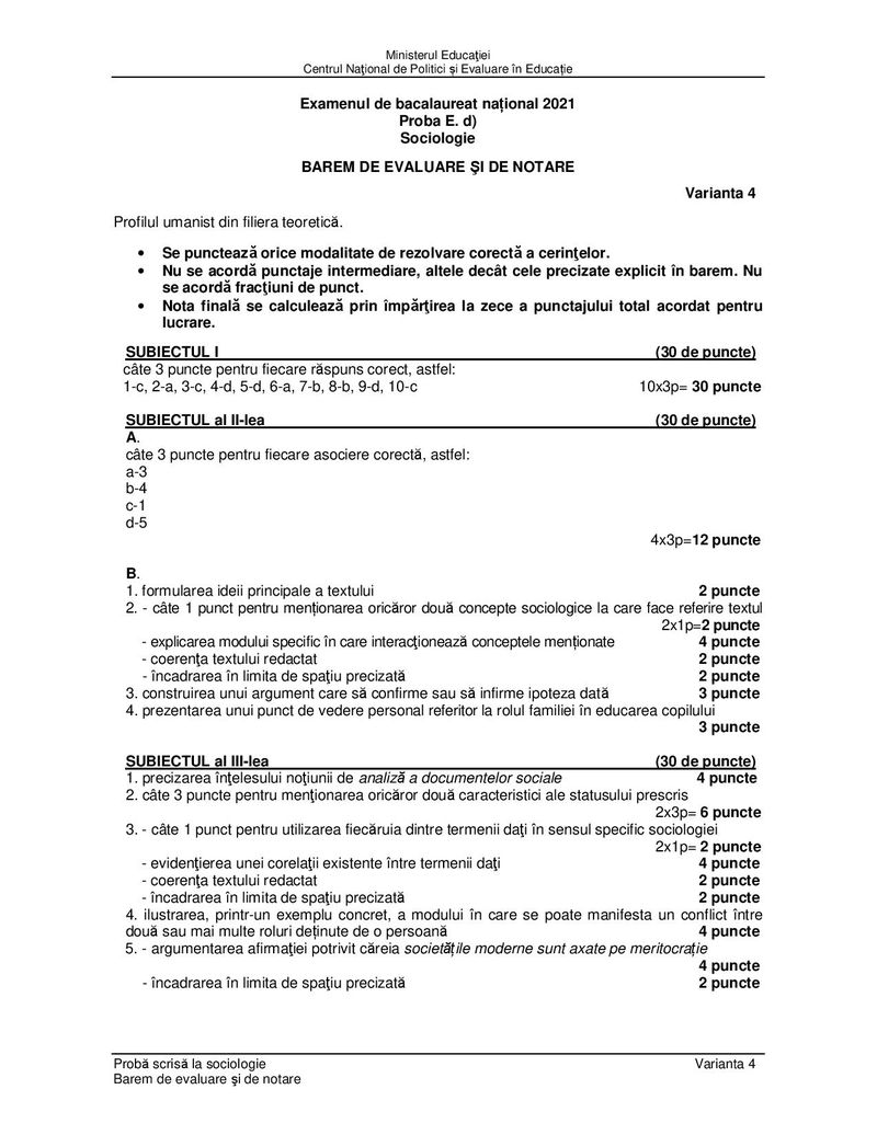 Barem BAC sesiunea de toamnă 2021 - Proba la alegere, profil uman.