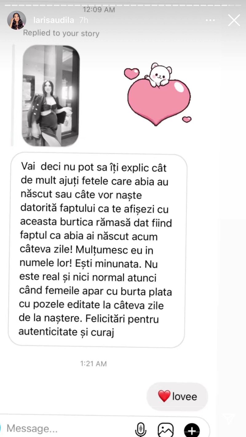 Mesajul primit de Larisa Udila