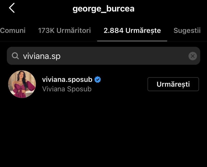 George Burcea o urmărește pe Viviana Sposub pe Instagram