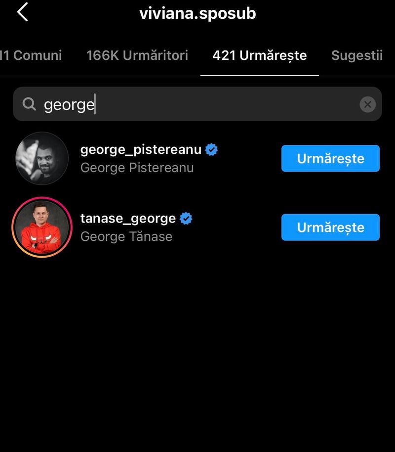 Viviana Sposub nu-l mai urmărește pe Instagram pe George Burcea