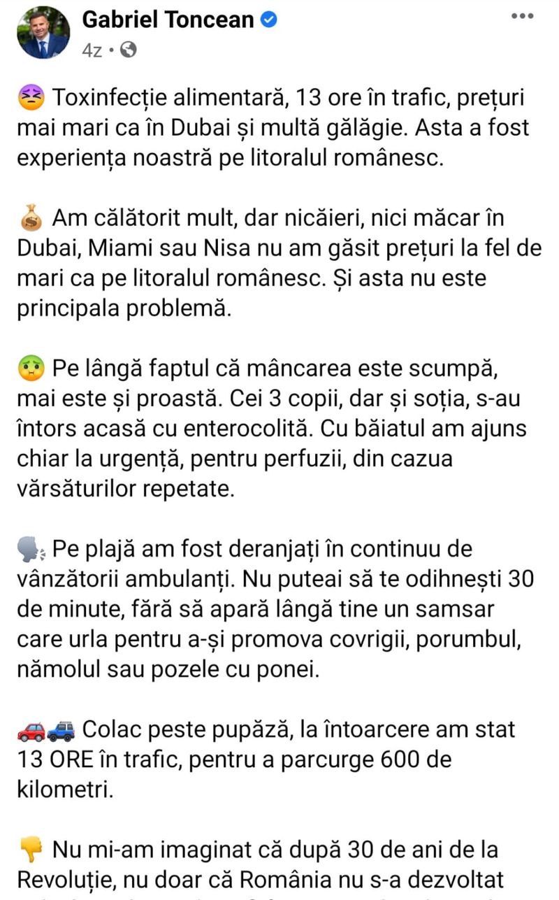 Gabriel Toncean s-a arătat indignat de prețurile de pe litoral
