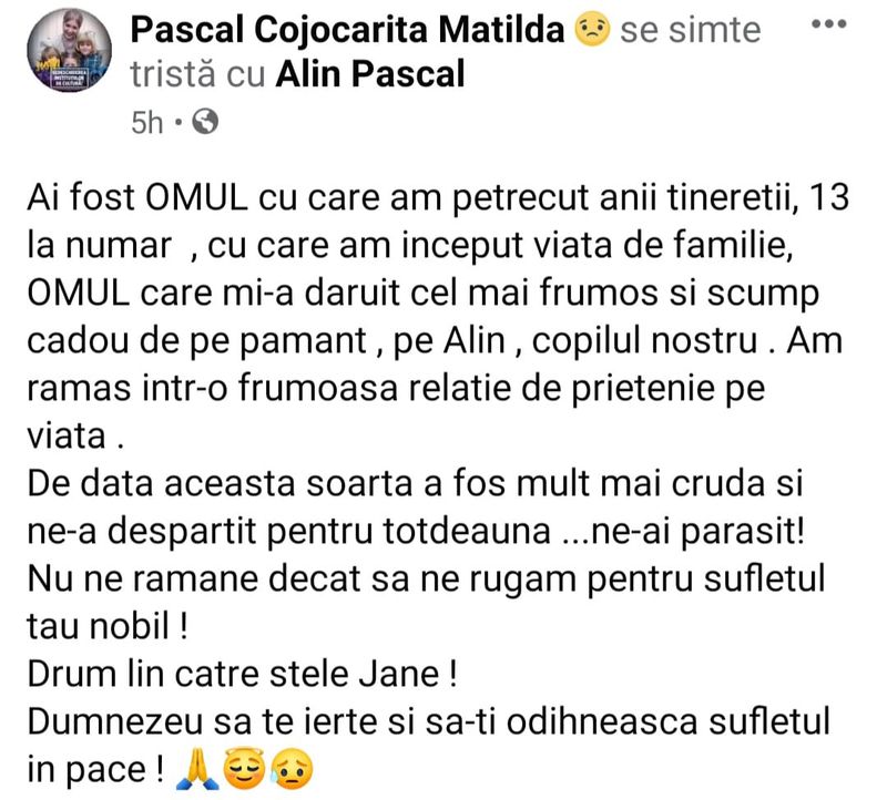 Matilda Pascal Cojocărița, &icirc;ndurerată de moartea fostului ei soț