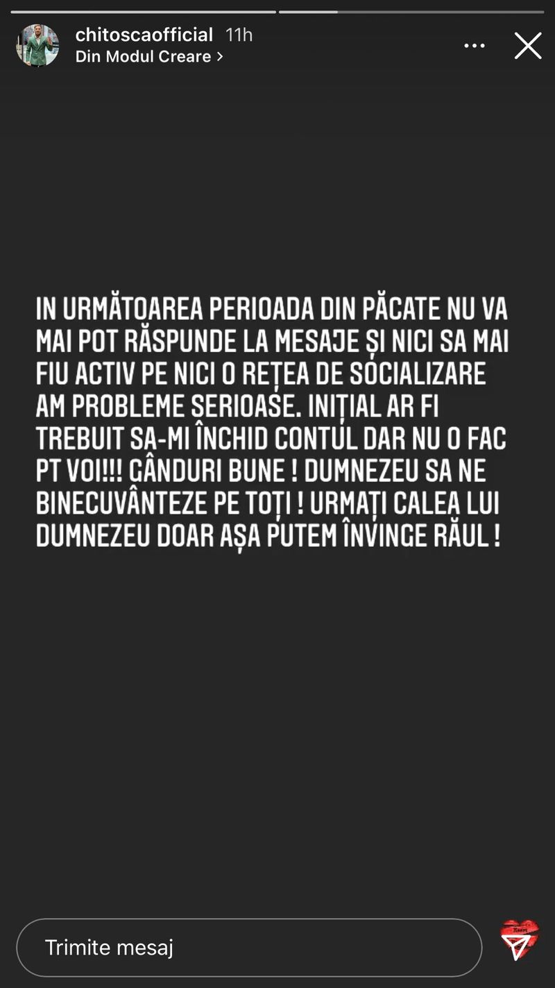 Postarea făcută de Sebastian Chitosca