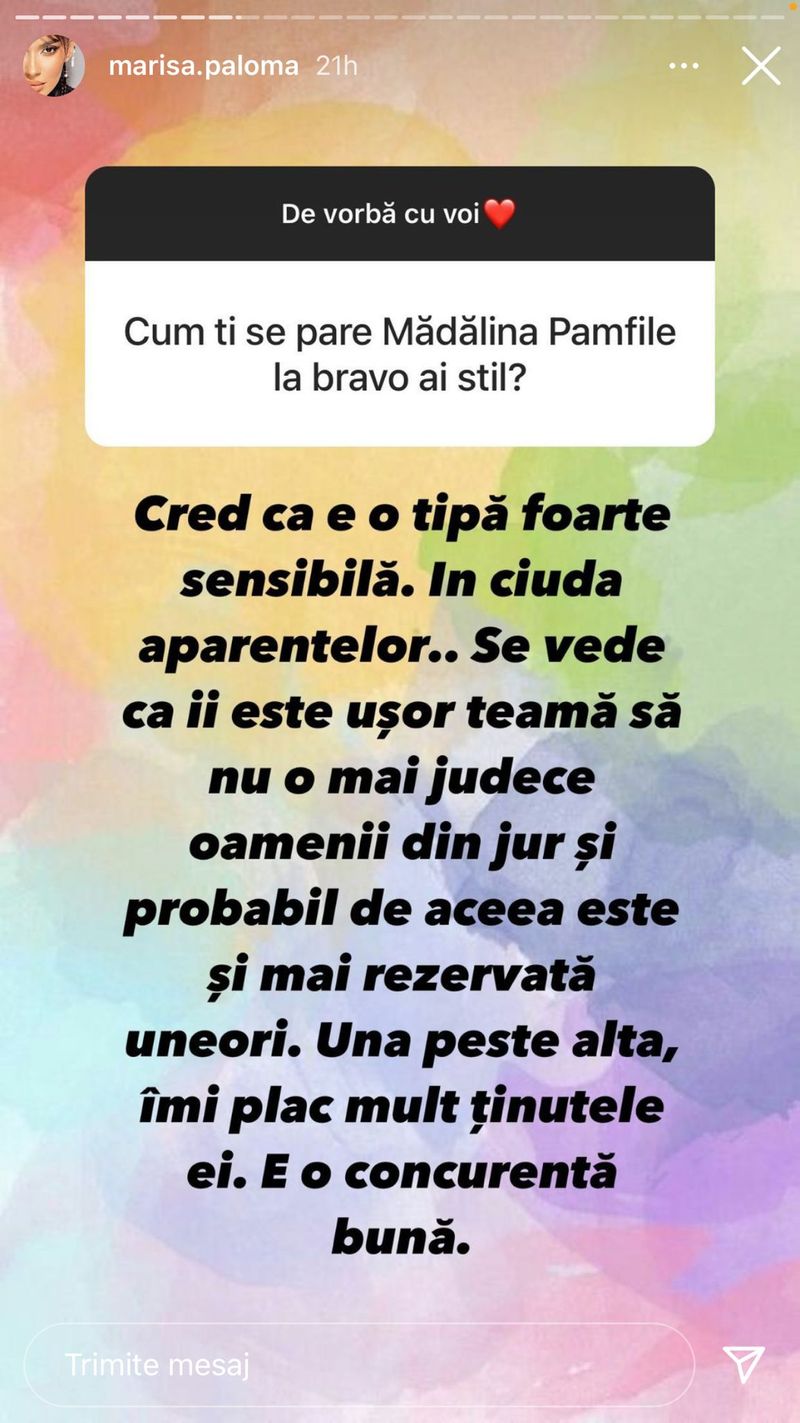 Marisa Paloma, despre Madalina Pamfile