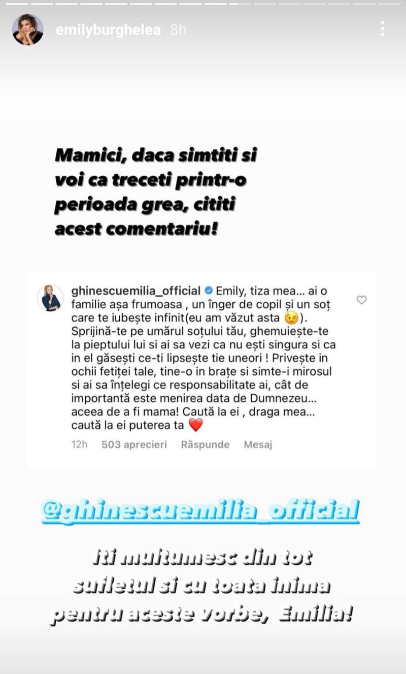 Emily Burghelea, recunoscătoare pentru sfaturile primite de la Emilia Ghinescu