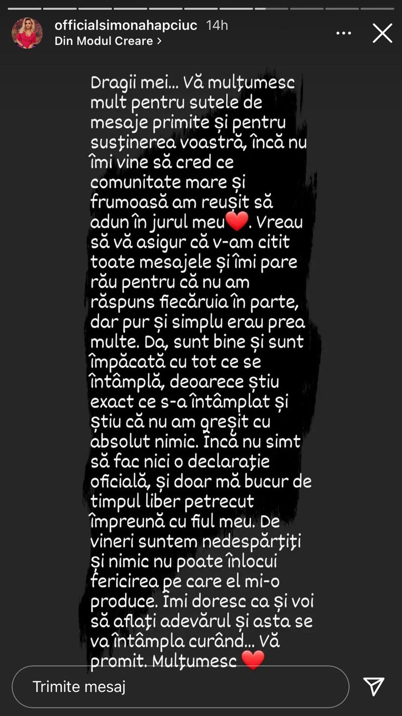 Postarea făcută de Simona Hapciuc