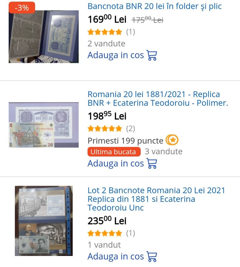 Bancnota de 20 de lei, v&acirc;ndută pe internet la prețuri mari