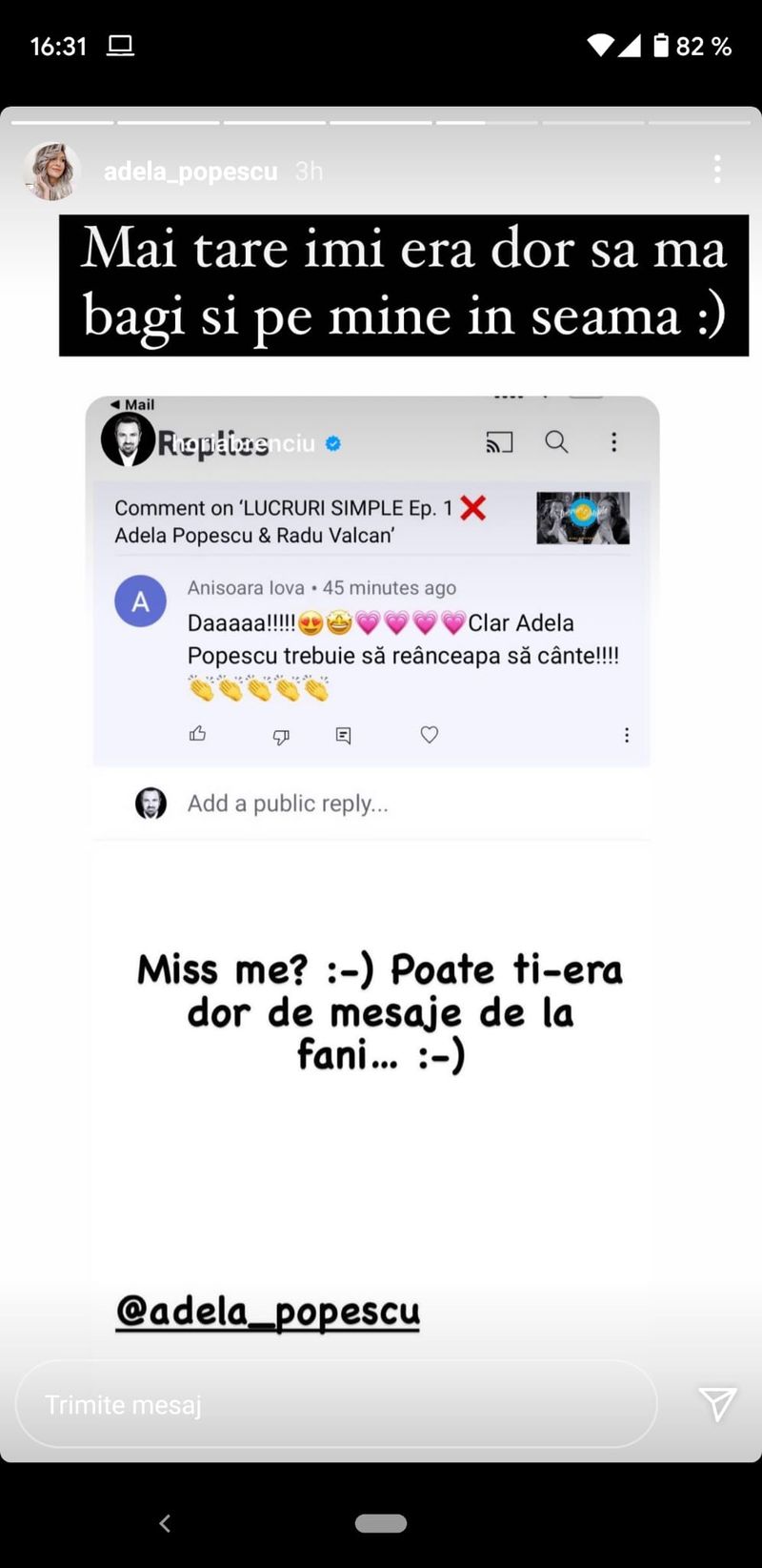 Postarea făcută de Adela Popescu