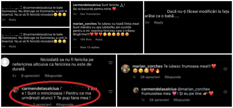 Comentarii de pe contul de Instagram al cântăreței Carmen de la Sălciua
