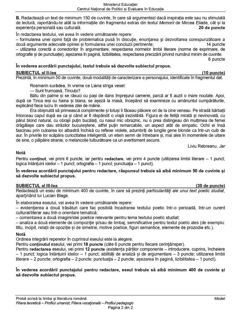Simulare Bacalaureat 2022. Modele de subiecte la Limba și literatura română