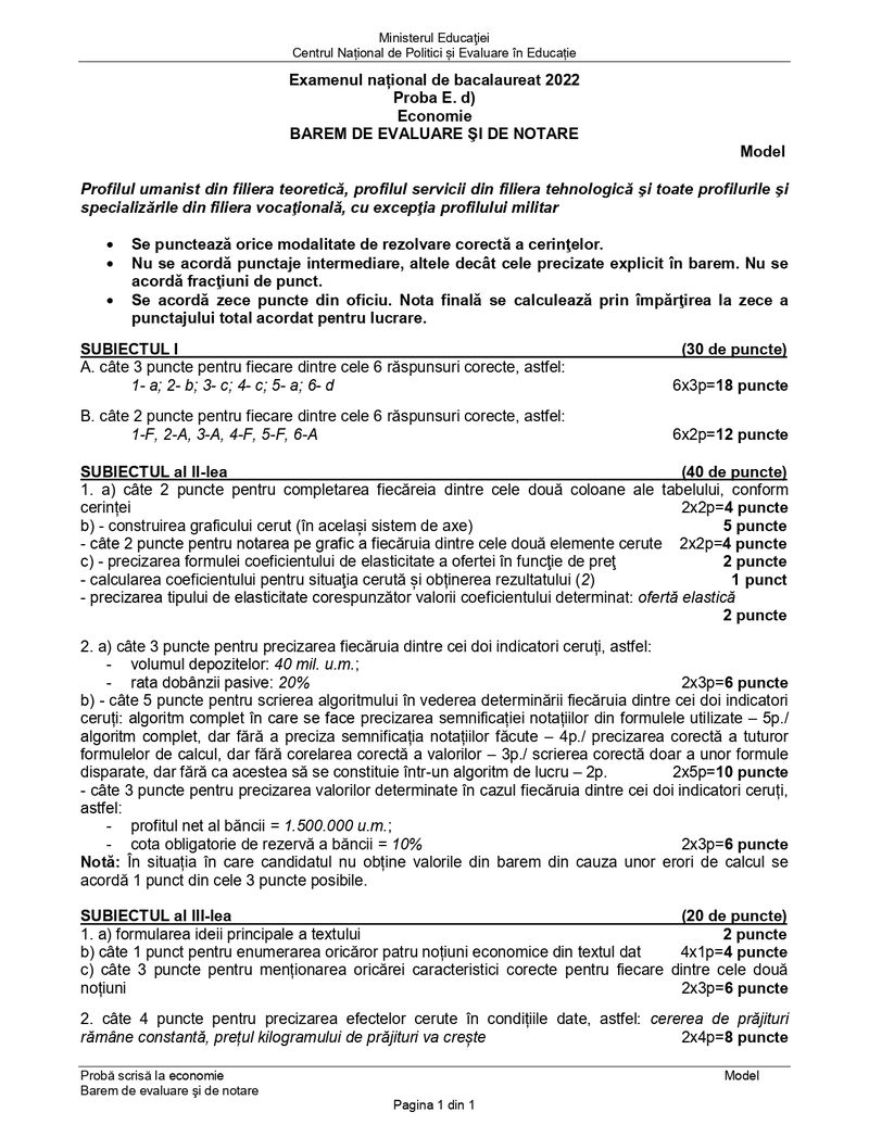 Barem subiecte simulare Bacalaureat 2022. Proba la alegere