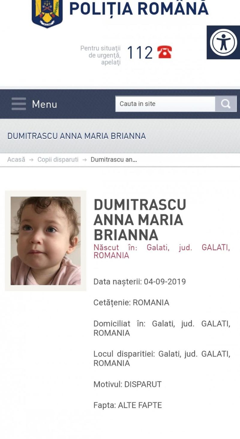 Anna Maria Brianna Dumitrașcu O mamă din Galați, strigăt disperat pentru fiica sa! Femeia îl bănuiește pe tatăl micuței că ar fi răpit-o: „De două luni nu știu nimic de ea”