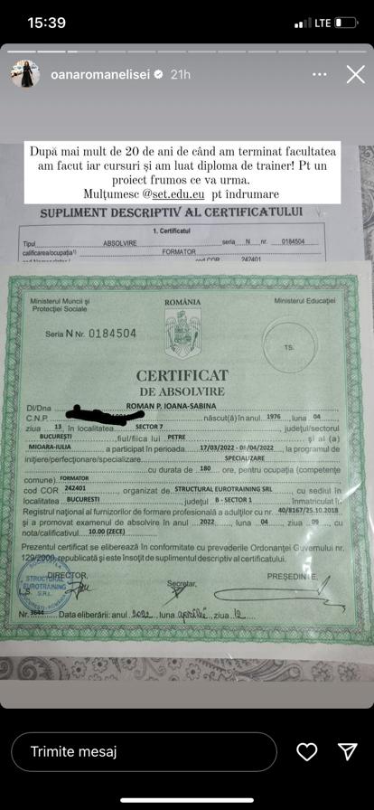 Care este numele adevărat al Oanei Roman Puțină lumă știe apare &icirc;n buletinul vedetei