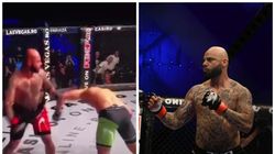 Andi Constantin, făcut K.O. de dinamovistul Giani Kiriță. Cei doi au intrat în cușca MMA a galei RXF Superstar Edition