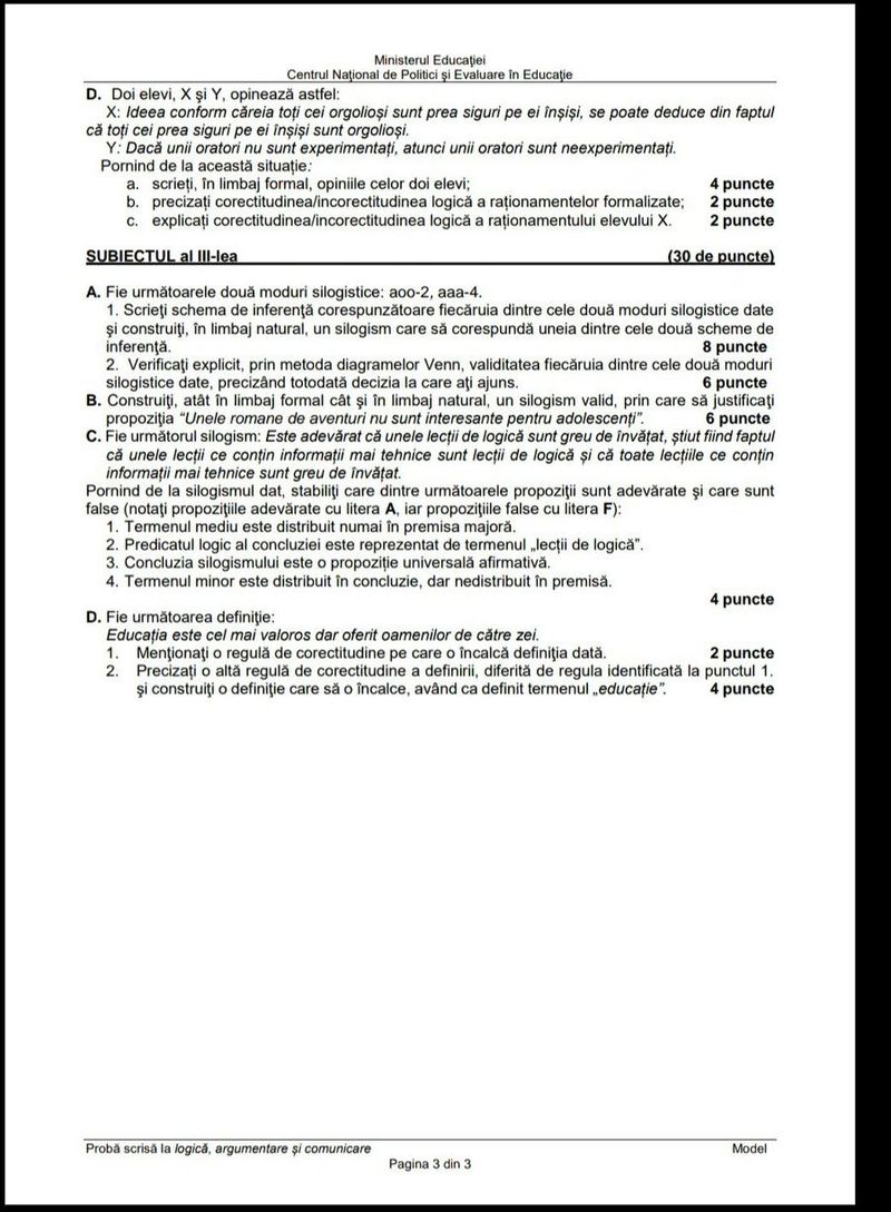 Bacalaureat 2022. Modele de subiecte BAC 2022 Logică, argumentare și comunicare