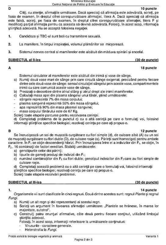 Subiecte BAC 2022. Proba la alegere: Biologie vegetală