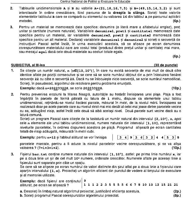 Subiecte BAC 2022. Proba la alegere: Informatică - specializare științe ale naturii