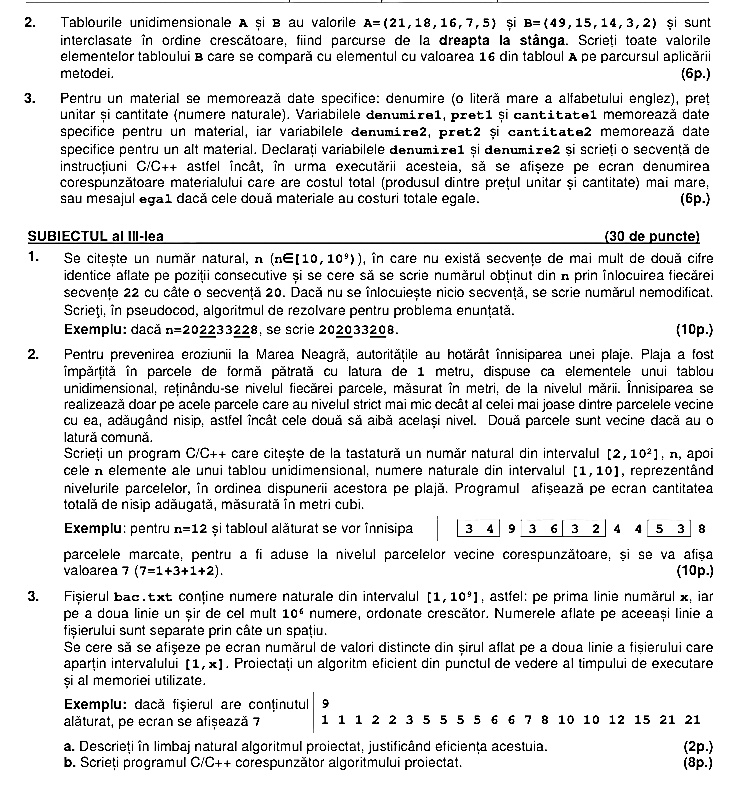 Subiecte BAC 2022. Proba la alegere: Informatică - specializare științe ale naturii