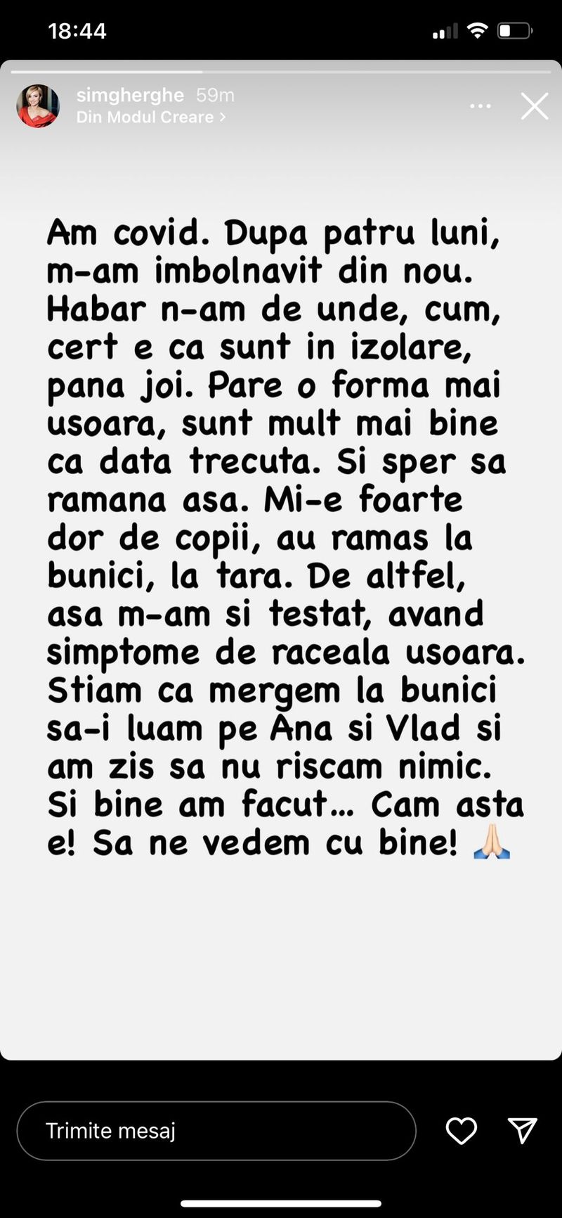 Simona Gherghe, infectată cu COVID-19 pentru a doua oară. Prezentatoare TV se află în izolare „Mi-e foarte dor de copii”