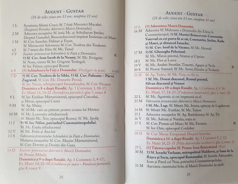 Calendar Creștin Ortodox AUGUST 2022