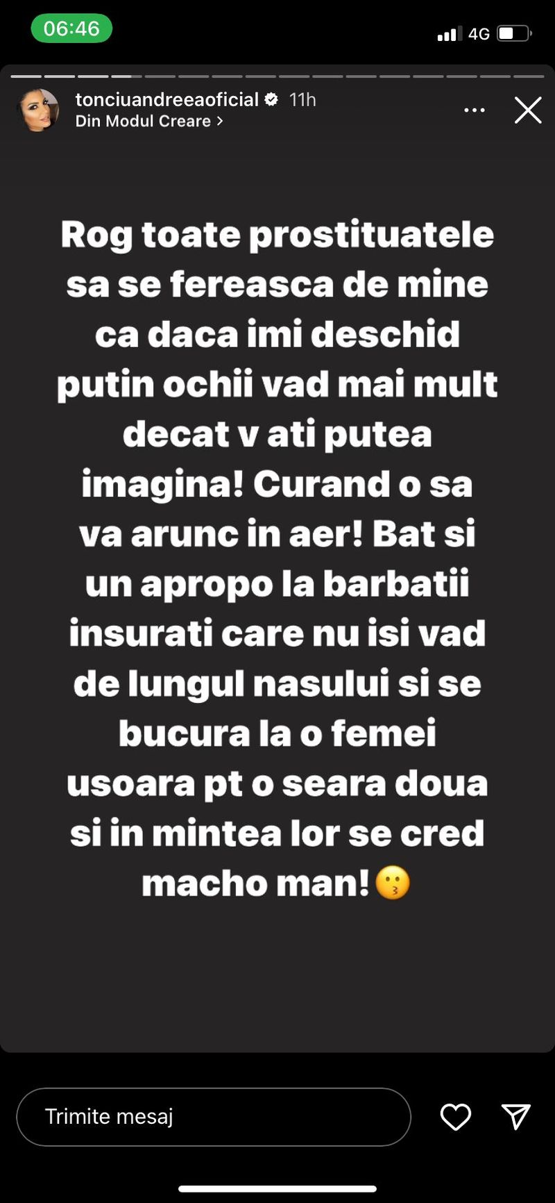 Andreea Tonciu și-a ieșit din minți pe Instagram! Bruneta amenință că va divulga informații compromițătoare &bdquo;O să vă arunc &icirc;n aer!&rdquo;