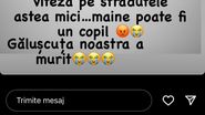 Postarea în care anunță că Gălușcă, pisica ei și a lui Dani Oțil, a murit 