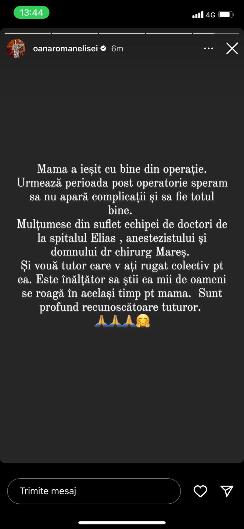 Mioara Roman a ieșit din operație! În ce stare se află mama Oanei Roman „Mii de oameni se roagă pentru mama”