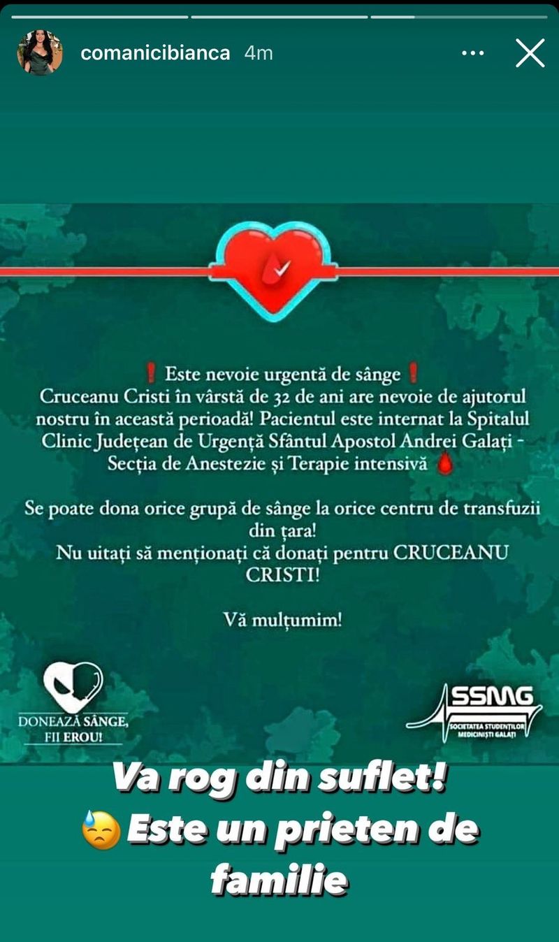 Bianca Comănici, strigăt de ajutor