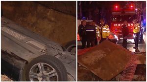 Cascadorie de zile mari în Capitală! Un bucureștean a plonjat cu mașina într-o groapă imensă, săpată în mijlocul șoselei: „S-a prăbuşit pur şi simplu”