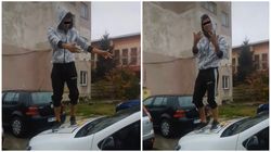 Tupeu maxim în Giurgiu! Un elev s-a filmat în timp ce dansa pe mașina poliției. Chiar în acele momente, oamenii legii țineau o prelegere în școala de alături