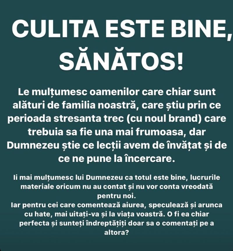 Logodnica lui Culiță Sterp, prima reacție după accidentul grav produs de artist: „Îi mulțumesc lui Dumnezeu că totul este bine”
