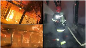 cabana arsa, incendiu, sebes, pompieri, flacari