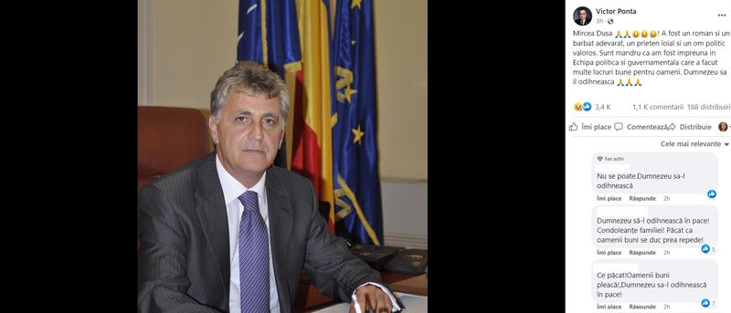 Mircea Dușă a murit la 67 de ani. mesaj transmis de Victor Ponta Mircea Dușă a murit la 67 de ani. mesaj transmis de Victor Ponta