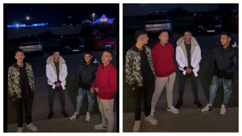 „Ajută-l, Culiță!” Beni, filmat în fața casei familiei Sterp, înainte de Crăciun. Băiatul a mers la colindat, alături de mai mulți băieți