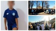 Imaginile durerii în Giurgiu! David, băiețelul de 11 ani care a fost ucis în timp ce traversa regulamentar, a fost condus pe ultimul drum. Prietenii micuțului au purtat tricouri albe cu chipul acestuia