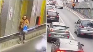Moment greu de explicat în Pasajul Unirii. Un bărbat nu a ținut cont că era ora de vârf, și-a abandonat mașina pe mijlocul benzii și a plecat pe jos