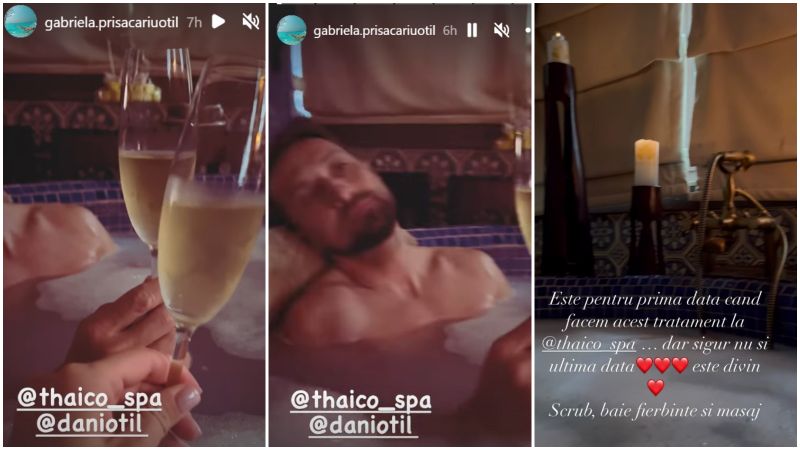 Dani Oțil și Gabriela Prisăcariu, spa, sampanie, Dani Oțil și Gabriela Prisăcariu in cada