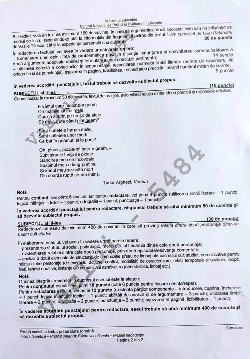 Ce a picat la subiectul 3 la limba română, simulare BAC 2023. Proba la Limba și literatura română a avut loc astăzi
