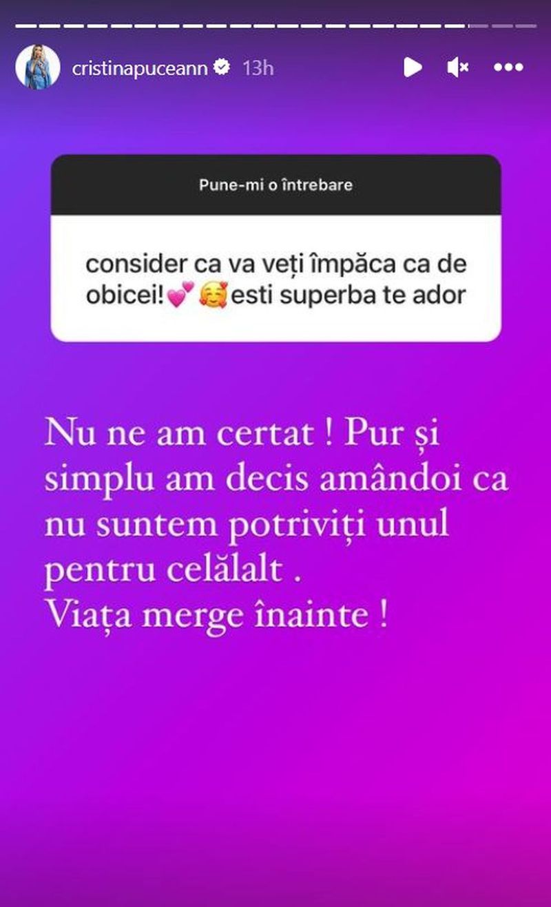 Răspunsurile Cristinei Pucean, cu privire la despărțirea de Bogdan de la Ploiești